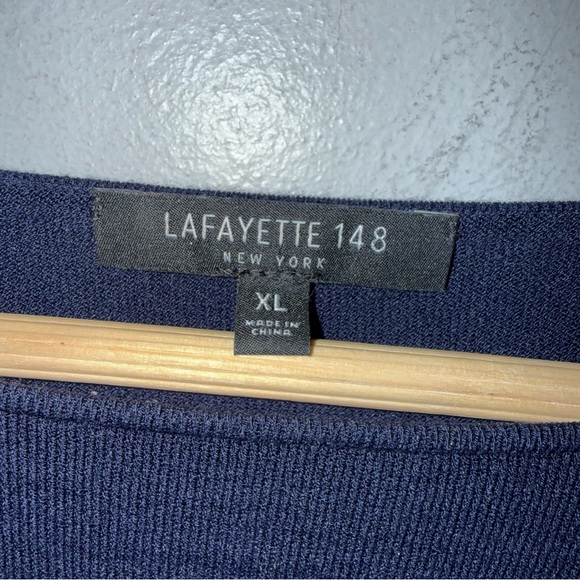 lafayette 148 Navy White Stripe Boat Neck Knit Top Nautical XL - Picture 2 of 6